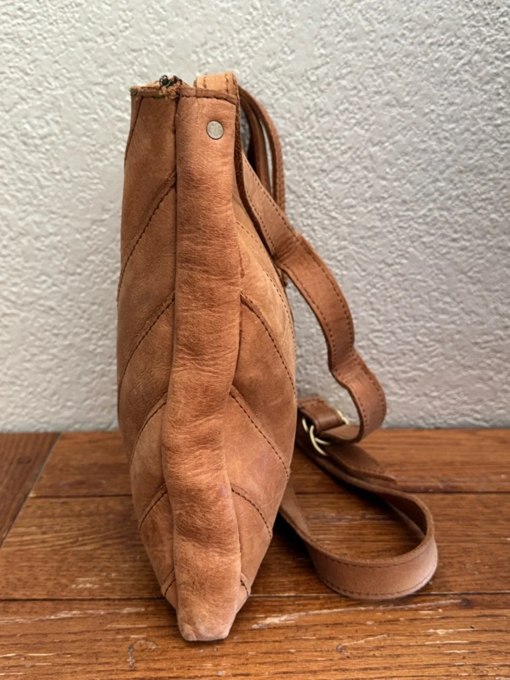 Handmade Genuine Leather Camel Chevron Crossbody Bag Purse Boho Western Festival - Picture 4 of 12